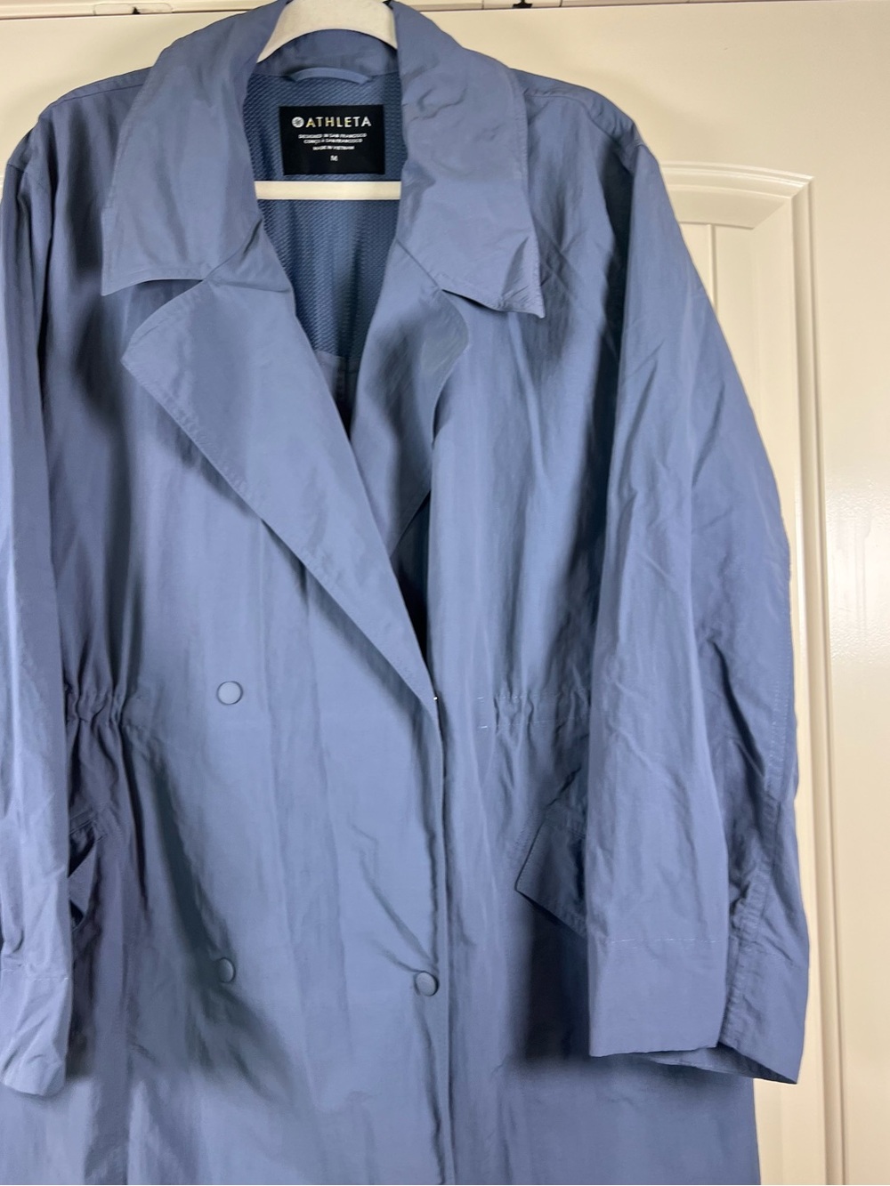 Athleta Luna Trench Coat Shadow Blue Double Breasted Long Jacket NWOT Size M - Picture 6 of 13